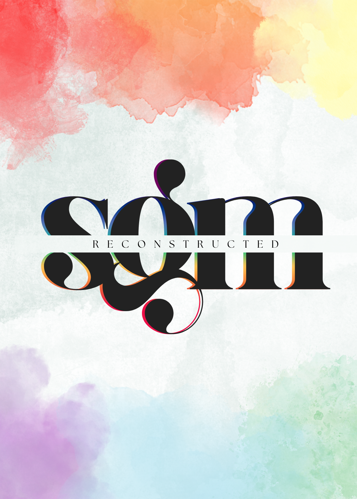 The SGMRO Reconstructed logo on a rainbow watercolor background.